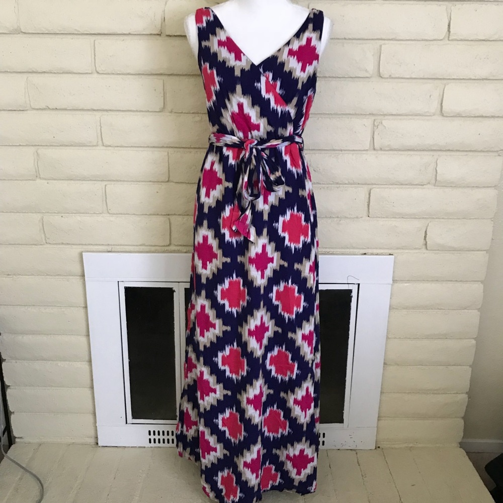 Maxi dress with tie Floor length multi color - Picture 1 of 5